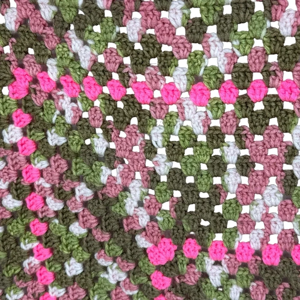 *Beautiful Hand Made Crocheted Blanket/Throw in Greens and Pinks.